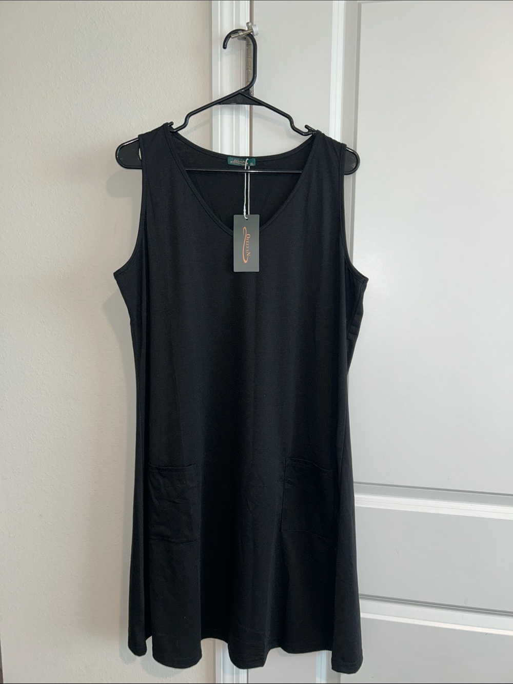 Black Sleeveless A-Line Dress with Front Pockets NWT